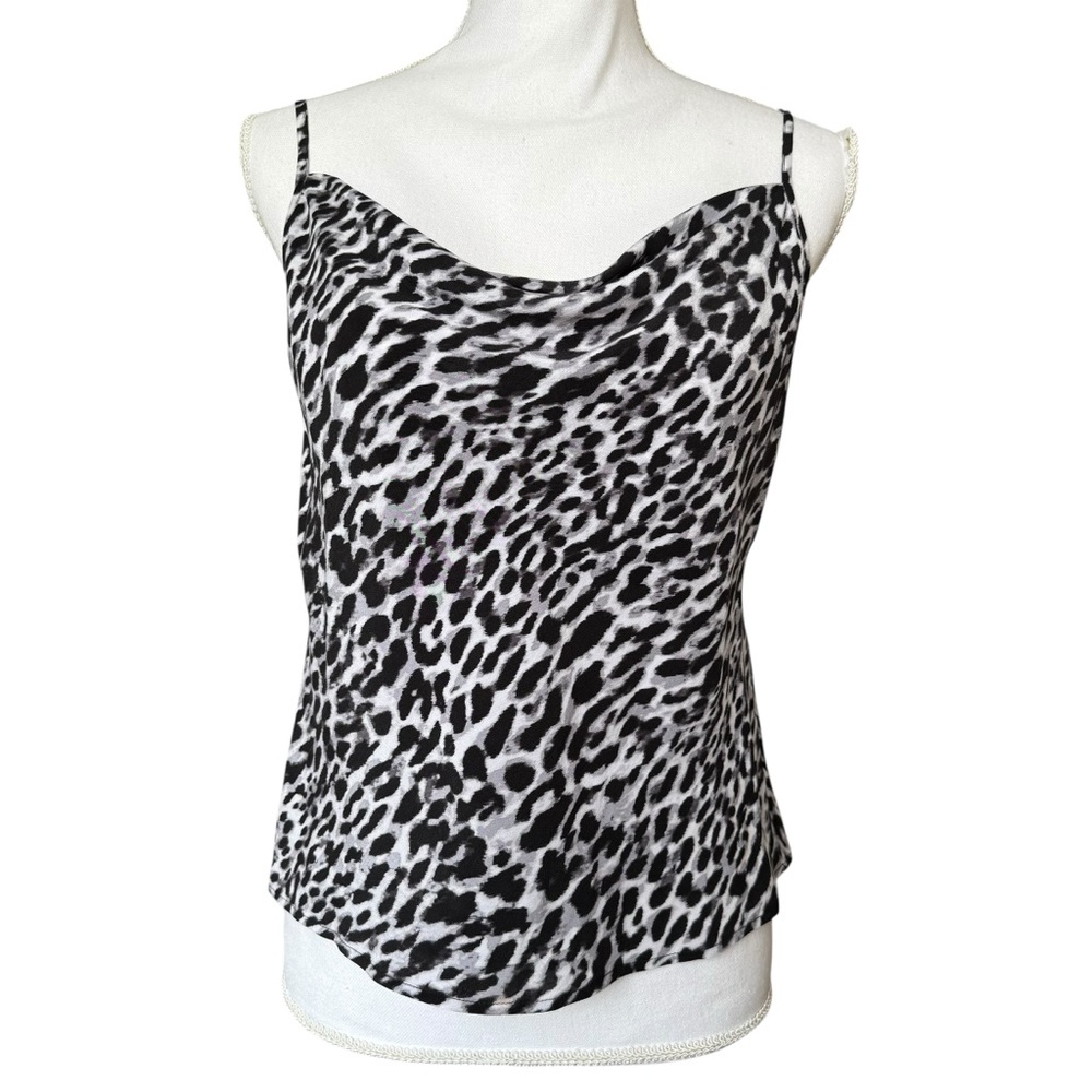 Banana Republic Tank Top Camisole Washable Silk Black White Animal Print NEW